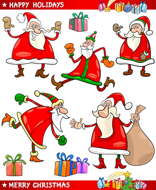 Santa and Christmas Theme Cartoon Set