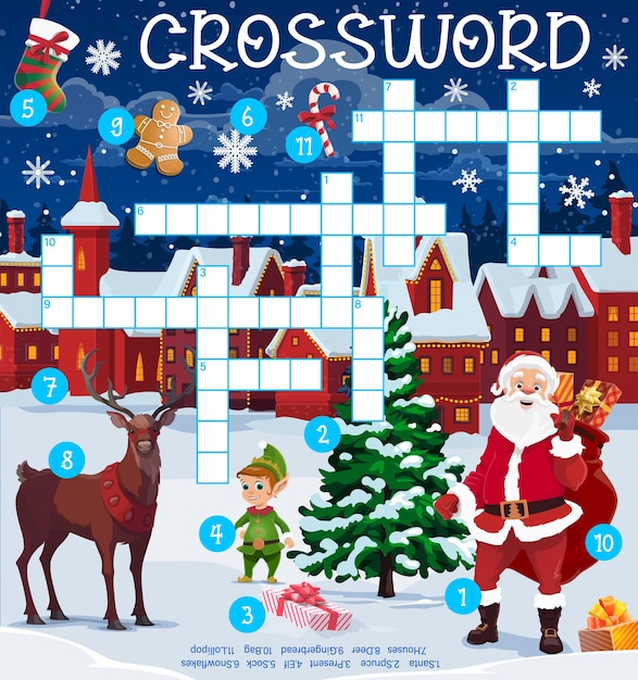 Santa, Christmas town, reindeer, crossword puzzle