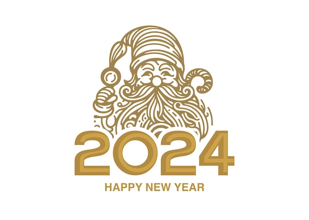 Santa Claus abstract logo drawing happy new year 2024 simple elegant greeting card