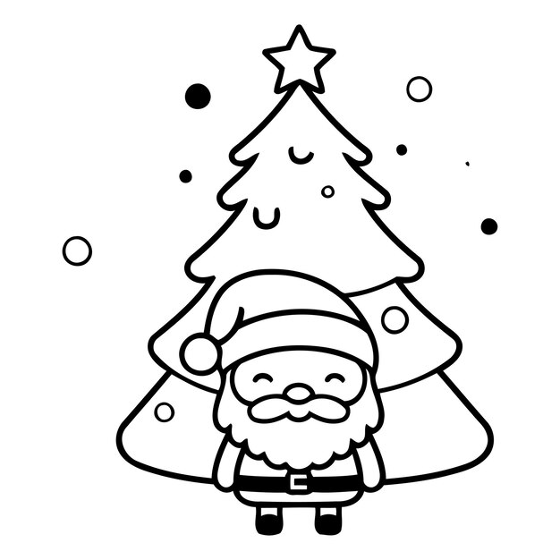 ベクトル サンタクロースとクリスマスツリーのベクトルイラスト