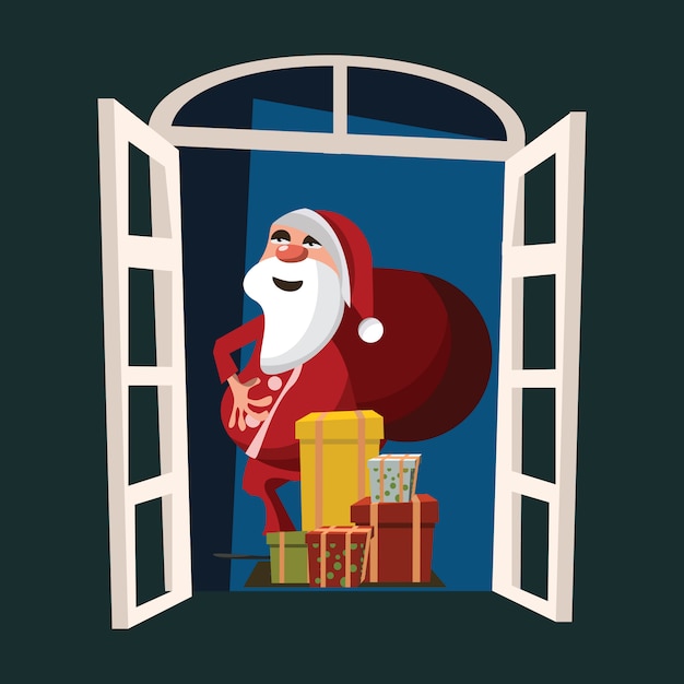 Санта-клаус на дверной векторной иллюстрации