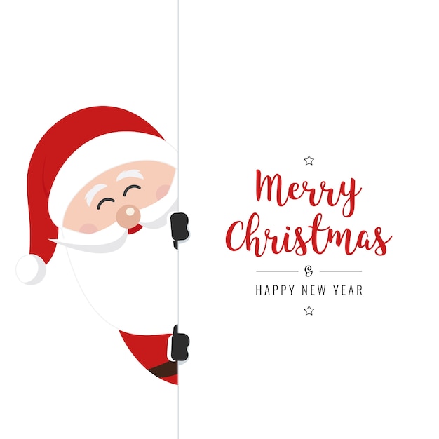 Vector santa claus behind banner christmas gretting white background