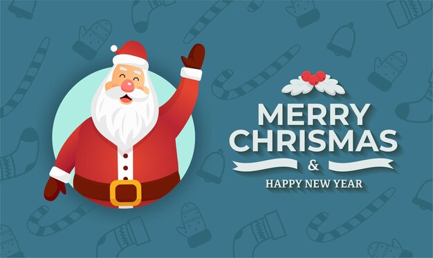 Banner di babbo natale con auguri di buon natale e felice anno nuovo. sfondo motivo natalizio