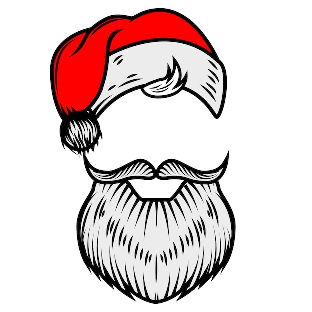 산타 클로스 수염과 모자. 포스터, 카드 요소. 삽화