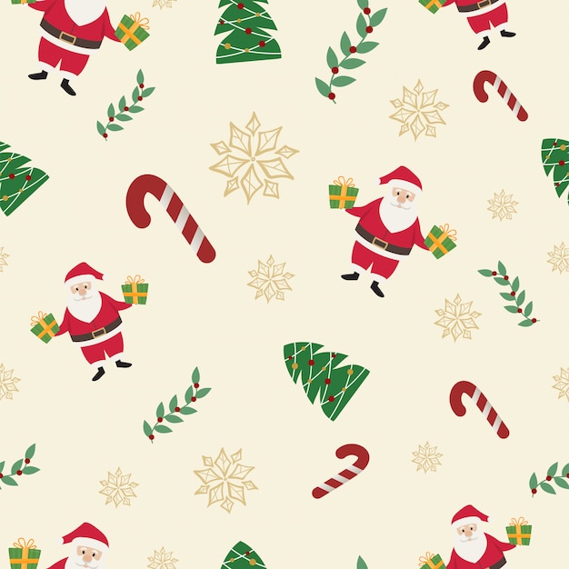 Vector the santa claus and candy cane christmas seamless pattern