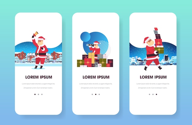 santa claus cards web pages merry christmas  holiday celebration mobile app screen setillustration