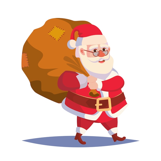 Santa claus carrying big sack with gifts