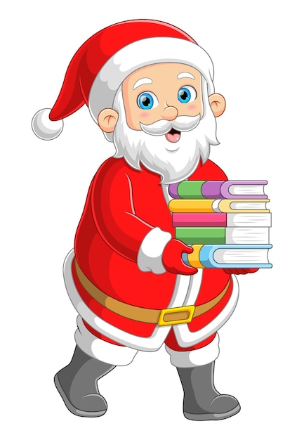 Babbo natale che trasporta molti libri