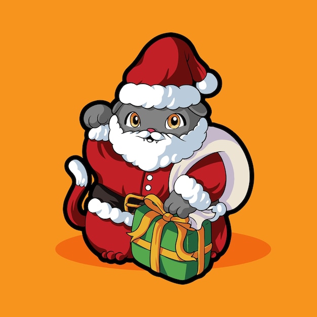 Santa Claus Cat Christmas Cute Cartoon