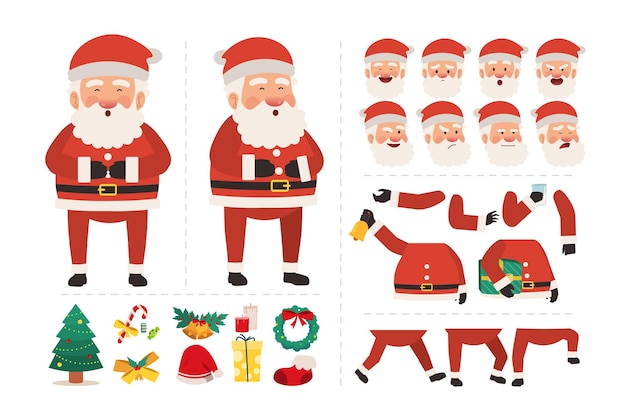 Santa claus character for animation design with various facial expressions