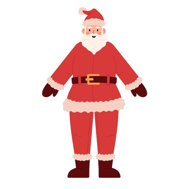 Vector santa claus character front view suitable for animation santa in a red suit and hat stands vector