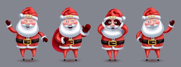 Santa claus character vector set. Christmas santa in 3d cute characters with standing, playful.