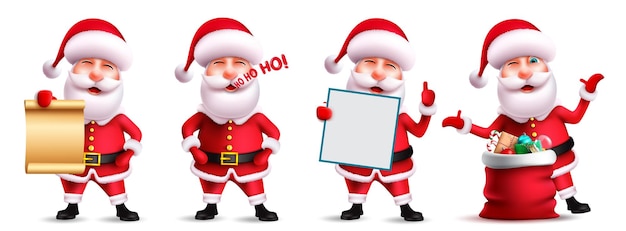 Santa claus character vector set. Santa claus christmas characters in 3d with xmas elements isolated