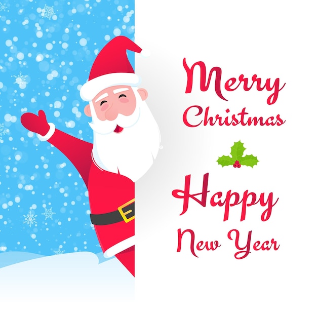 Santa Claus character wishes merry christmas and happy new year to you postcard flat style design