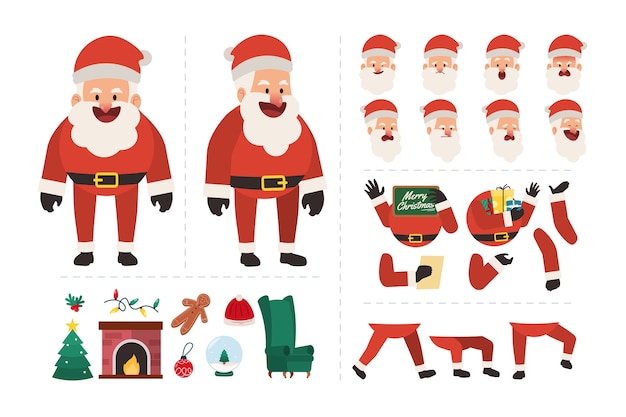 Vector santa claus character with various facial expressions