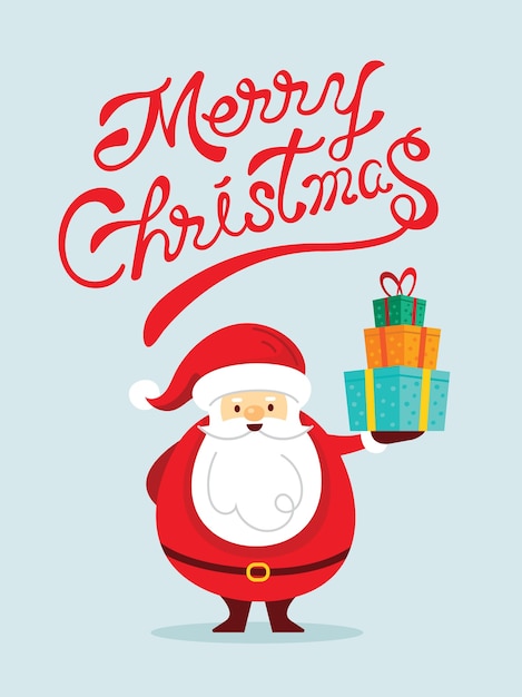 Vector santa claus characters holding gift box with lettering