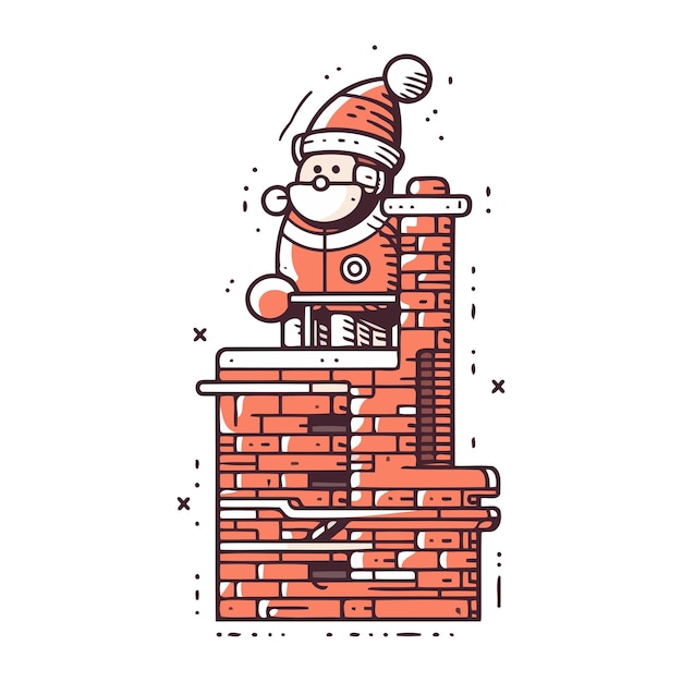 Santa Claus on the chimney Vector illustration in flat style