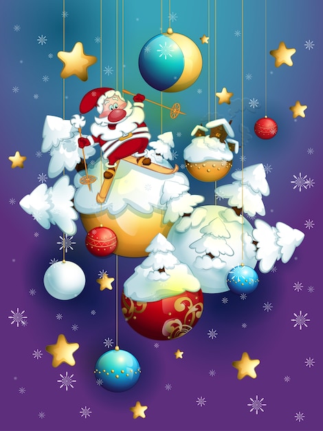 Vector santa claus and christmas balls.