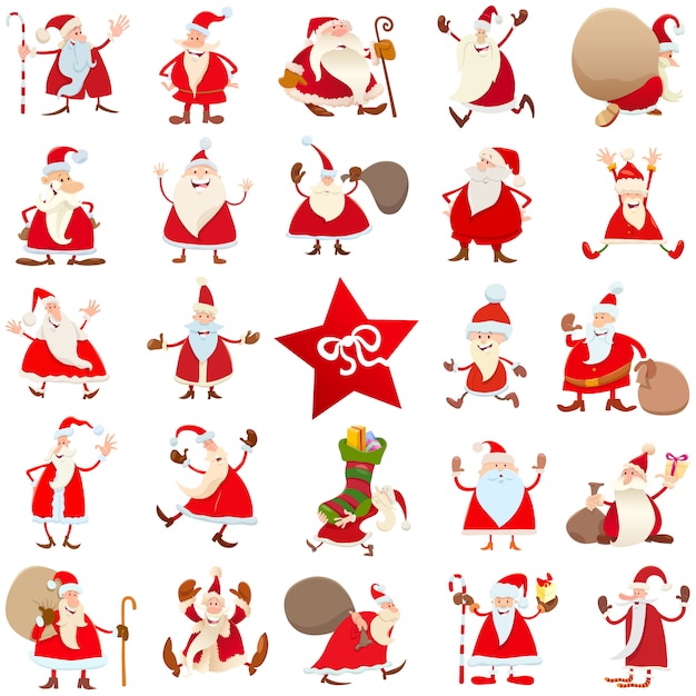 Вектор Санта-клаус рождественские герои мультфильмов большой набор