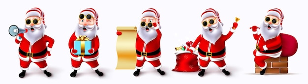 Santa claus christmas character vector set Cool and jolly santa claus 3d characters