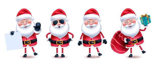 Santa claus christmas character vector set. Santa claus 3d characters in standing, smiling.