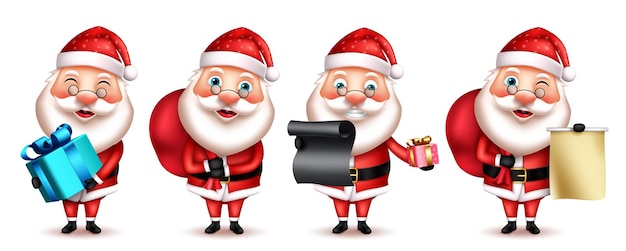 Santa claus christmas character vector set. Santa claus in 3d christmas characters.