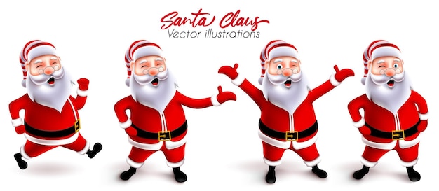 Santa claus christmas character vector set santa claus 3d jolly characters in running and standing