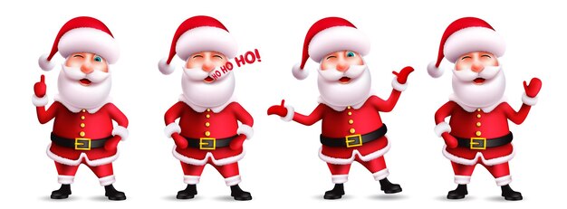 Santa claus christmas character vector set. Santa claus in 3d realistic characters with waving.