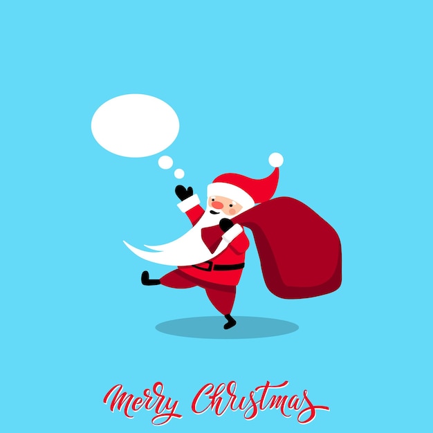 Santa Claus for Christmas and New Year Santa with a gift Cheerful hand drawn santa Vector illustration