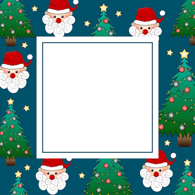 Santa Claus and Christmas Tree on Indigo Blue Banner Card