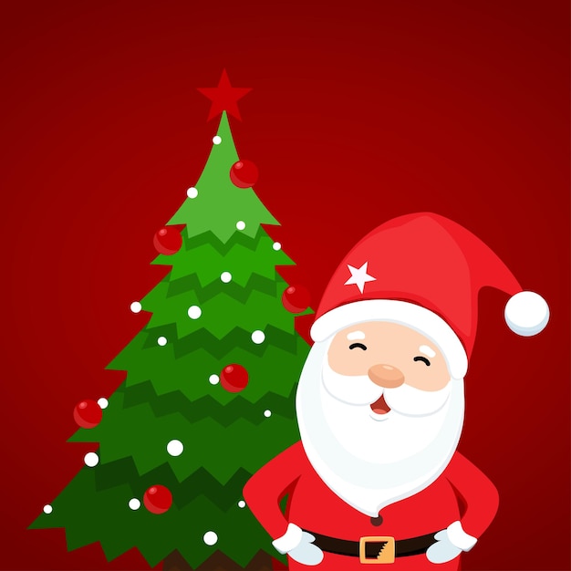 Vector santa claus and christmas tree. merry christmas and happy new year background. vector illustration.