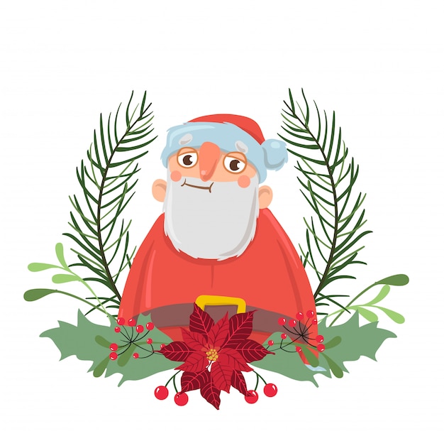 Santa claus in a christmas wreath.  illustration,  on white background.