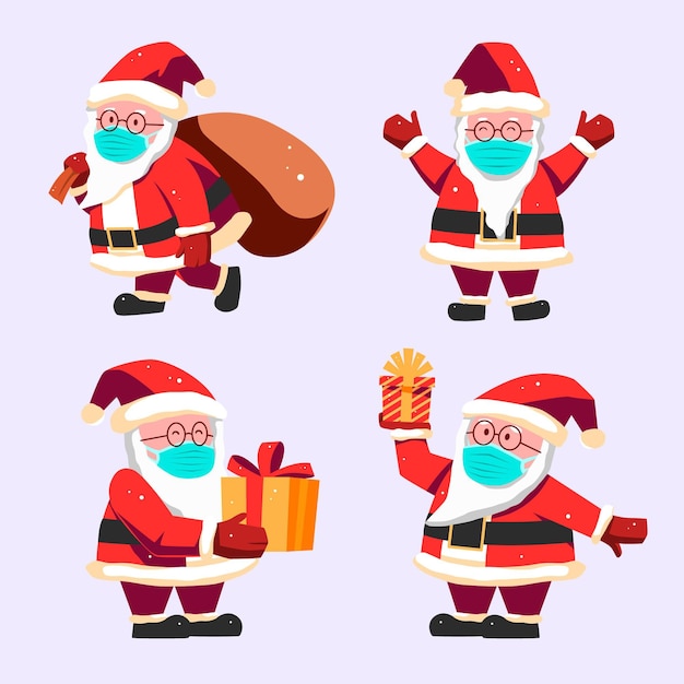 Vector santa claus collection wearing face mask