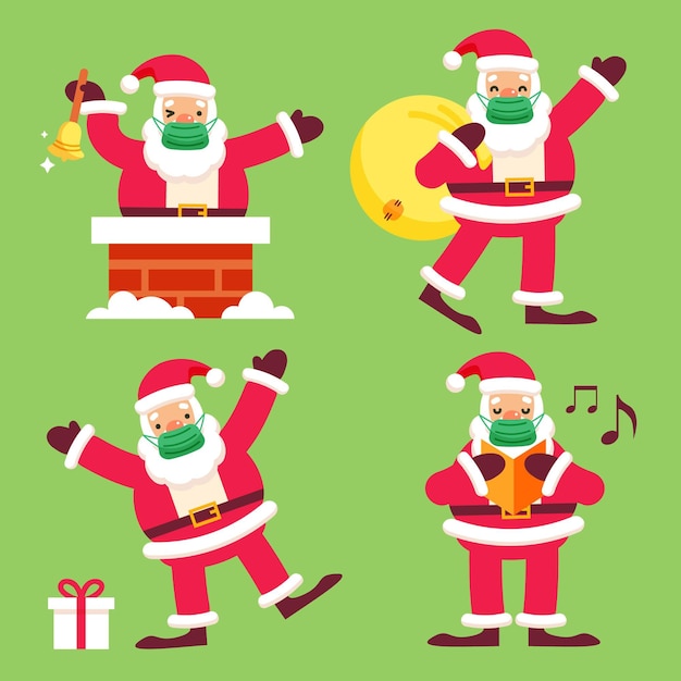 Premium Vector Santa claus collection wearing face mask