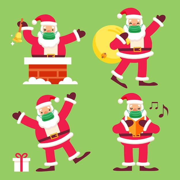 Vector santa claus collection wearing face mask