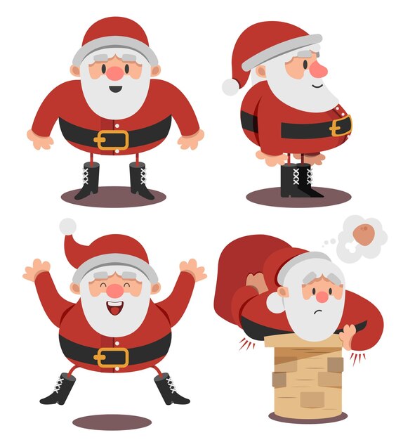 Vector santa claus cute character set