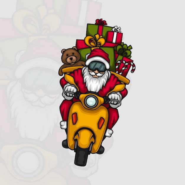 Santa claus delivering gifts on a scooter