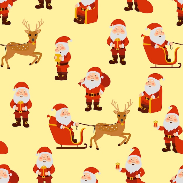 Santa Claus in different poses seamless pattern