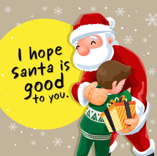 Вектор Санта-клаус раздает подарки детям на рождество.