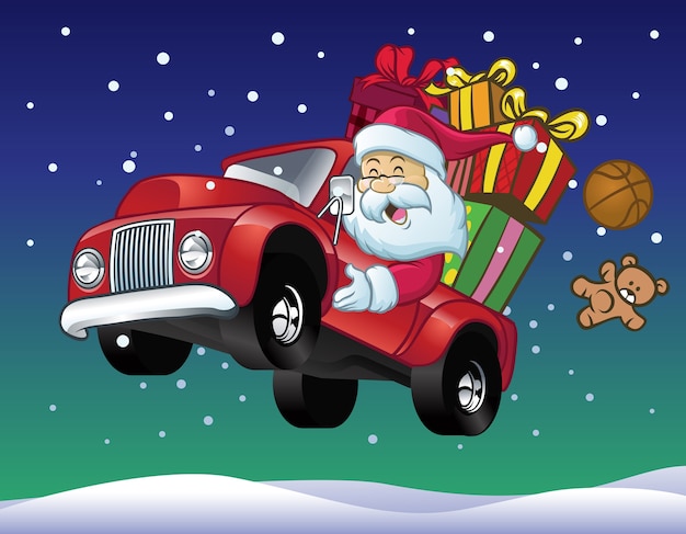 santa claus drive a truck full of christmas gift