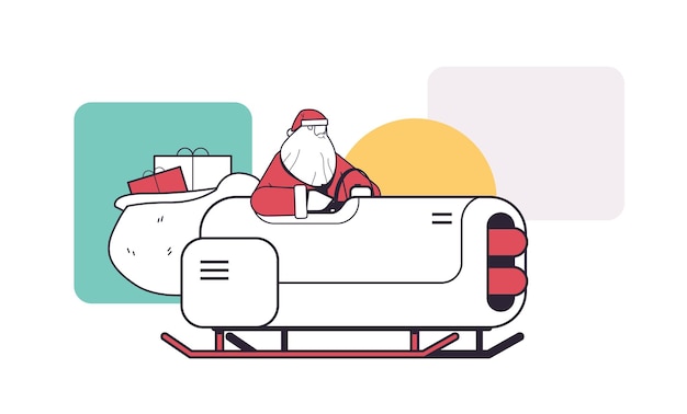 산타 클로스는 선물 메리 크리스마스 새 해 복 많이 받으세요 겨울 휴가 축 하 개념으로 썰매 차를 운전