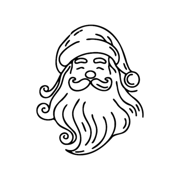 Santa claus face continuous line portrait of santa one line black white christmas sketch the head of