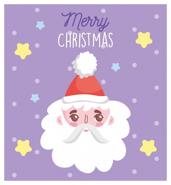 Santa claus face and snow merry christmas card