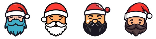 Viso di babbo natale con barba e baffi set di icone natalizie testa di babbo natale carino cartone animato