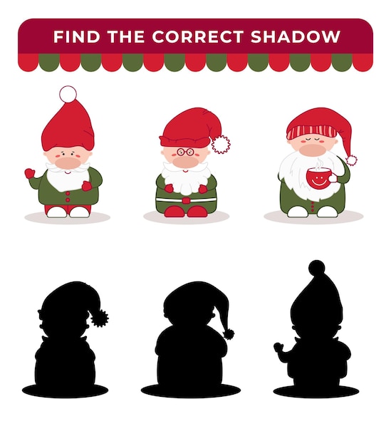 Santa Claus Find the correct shadow Educational game for children