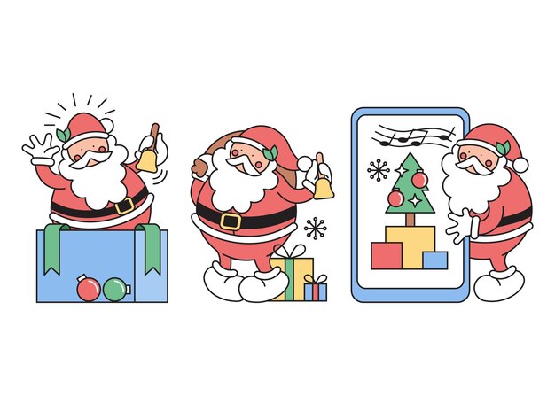 Vector santa claus flying on reindeer ringing bells