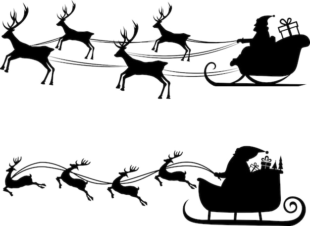 santa claus flying on a sleigh with deer