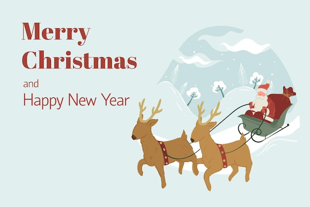 santa claus flying with reindeer sleigh