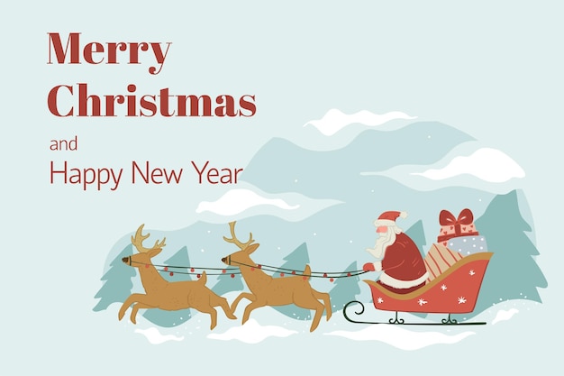 santa claus flying with reindeer sleigh