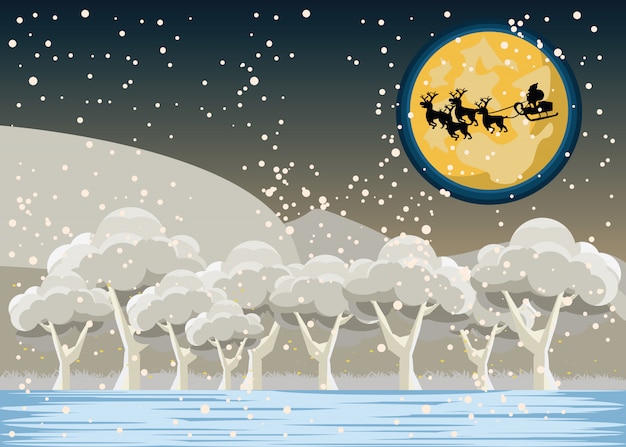 Vector santa claus over the forest vector illustration